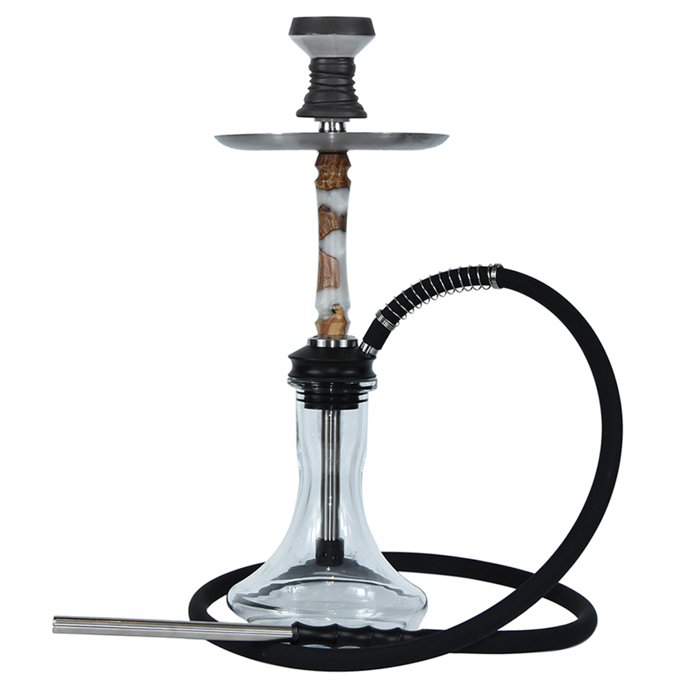 New design Wholesale wooden stem with resin shisha smoking stainless steel luxury glass shisha hookah