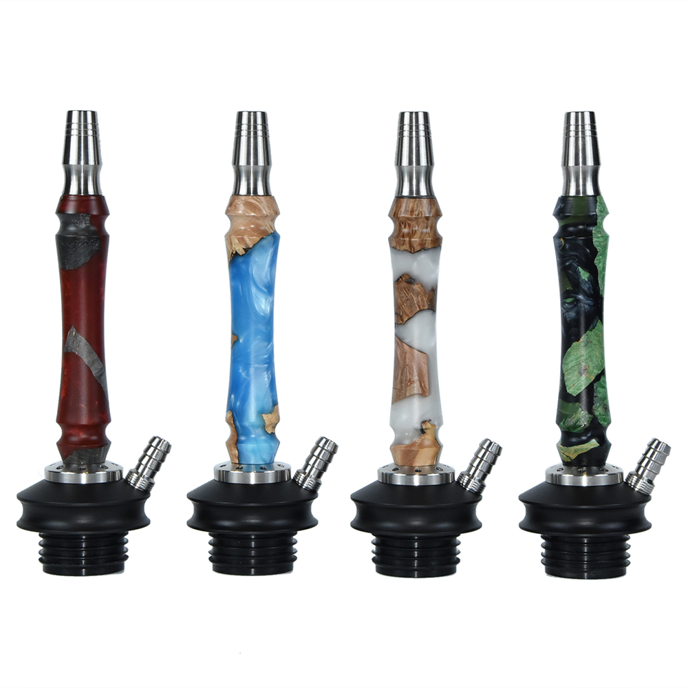 New design Wholesale wooden stem with resin shisha smoking stainless steel luxury glass shisha hookah