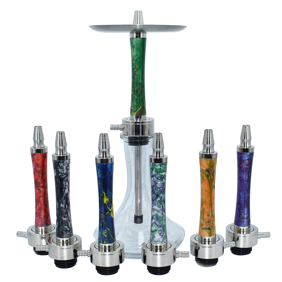 New design Wholesale wooden stem with resin shisha smoking stainless steel luxury glass shisha hookah