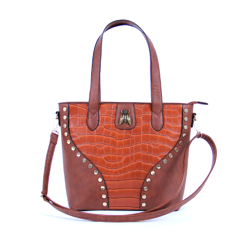 The New Fashion High Quality Leather Luxury Handbags Women's Bag Rivet Large Capacity Designer Tote Bag