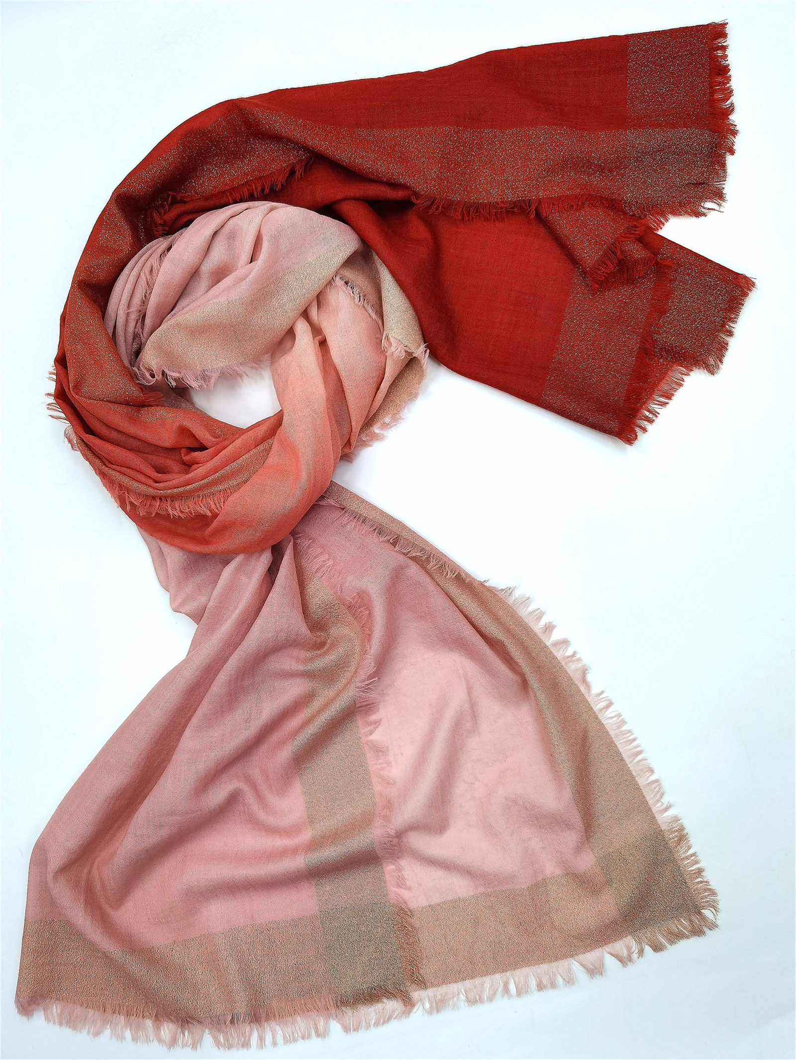 Cashmere Lurex border shaded shawl